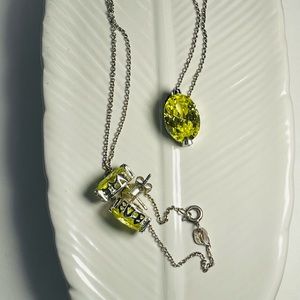 Lemon lime colored CZ necklace with pendant and earring set.